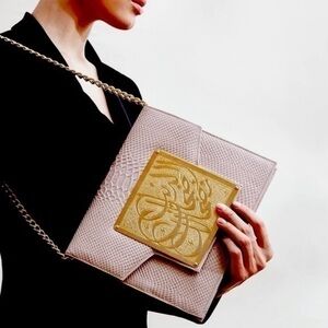 24k plated like new Dareen Hakim LE Monaco ROSE crossbody clutch Italian leather